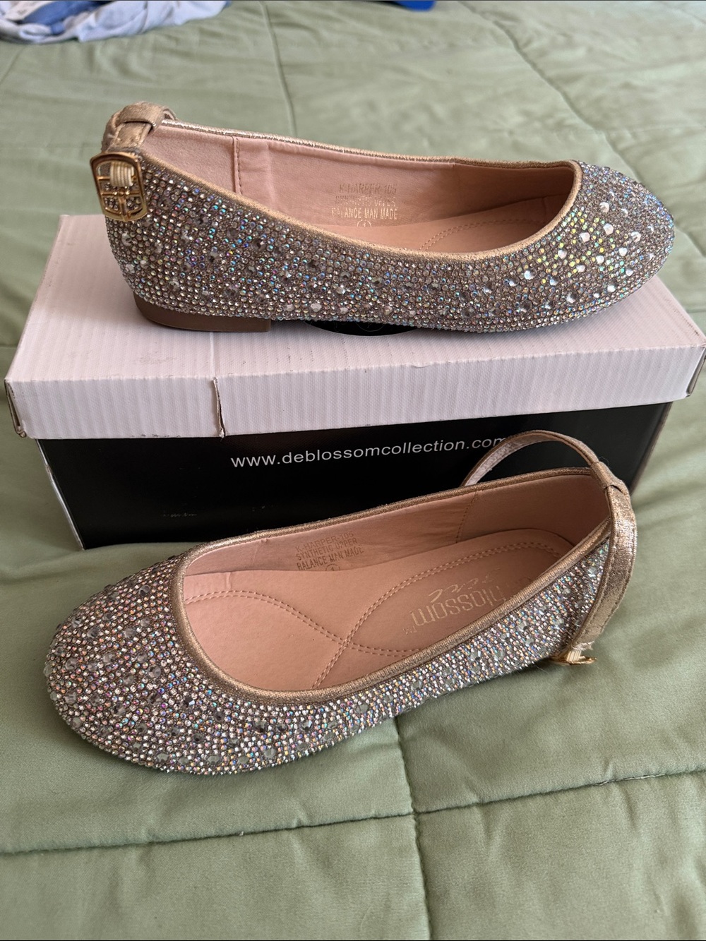 De Blossom Collection Gold Crystal-Embellished Ballet Flats